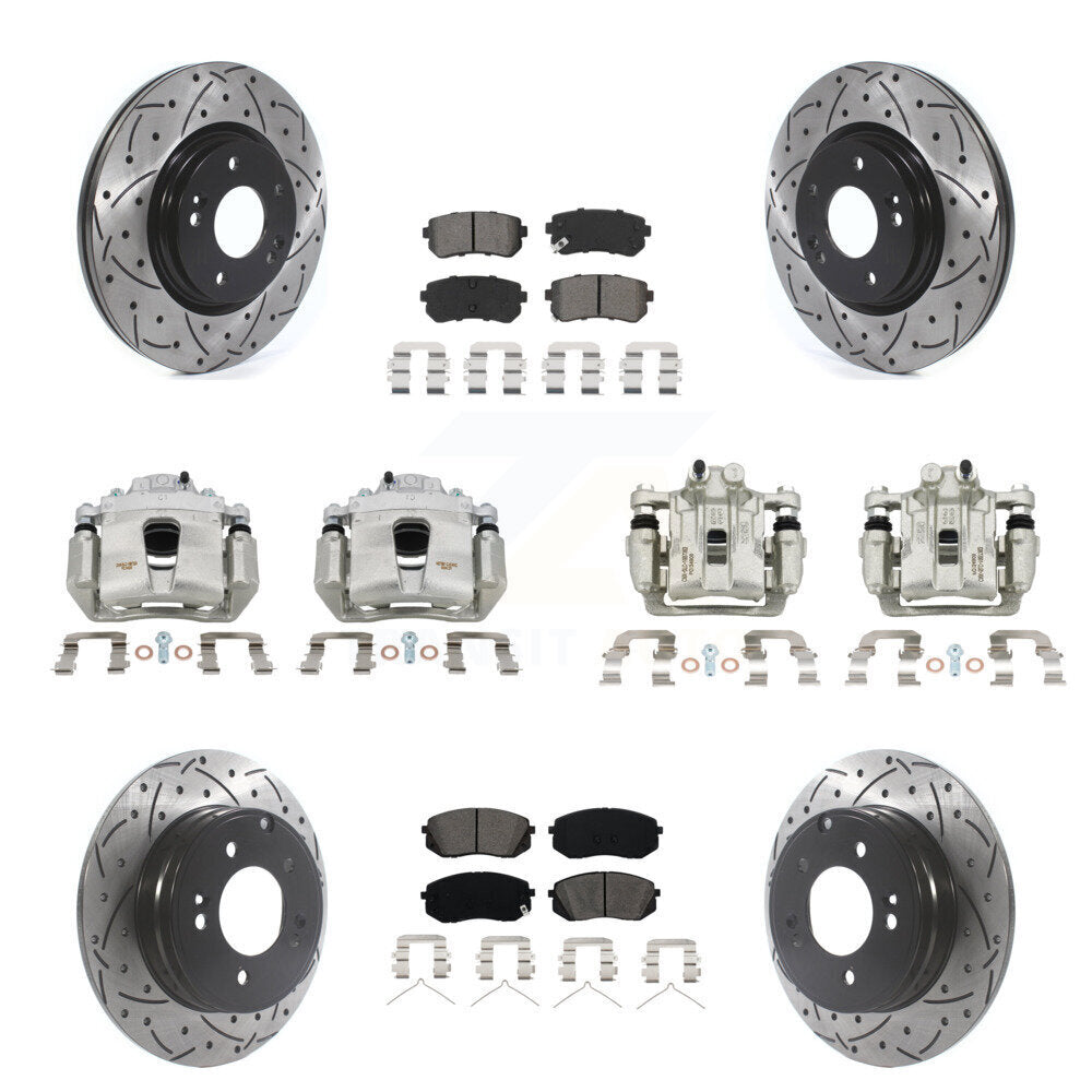 Front Rear Brake Caliper Drill Slotted Rotor Semi-Metallic Pad Kit (10Pc) For Kia Optima KCD-100349S