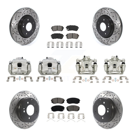 Front Rear Brake Caliper Drill Slotted Rotor Semi-Metallic Pad Kit (10Pc) For Kia Optima KCD-100349S