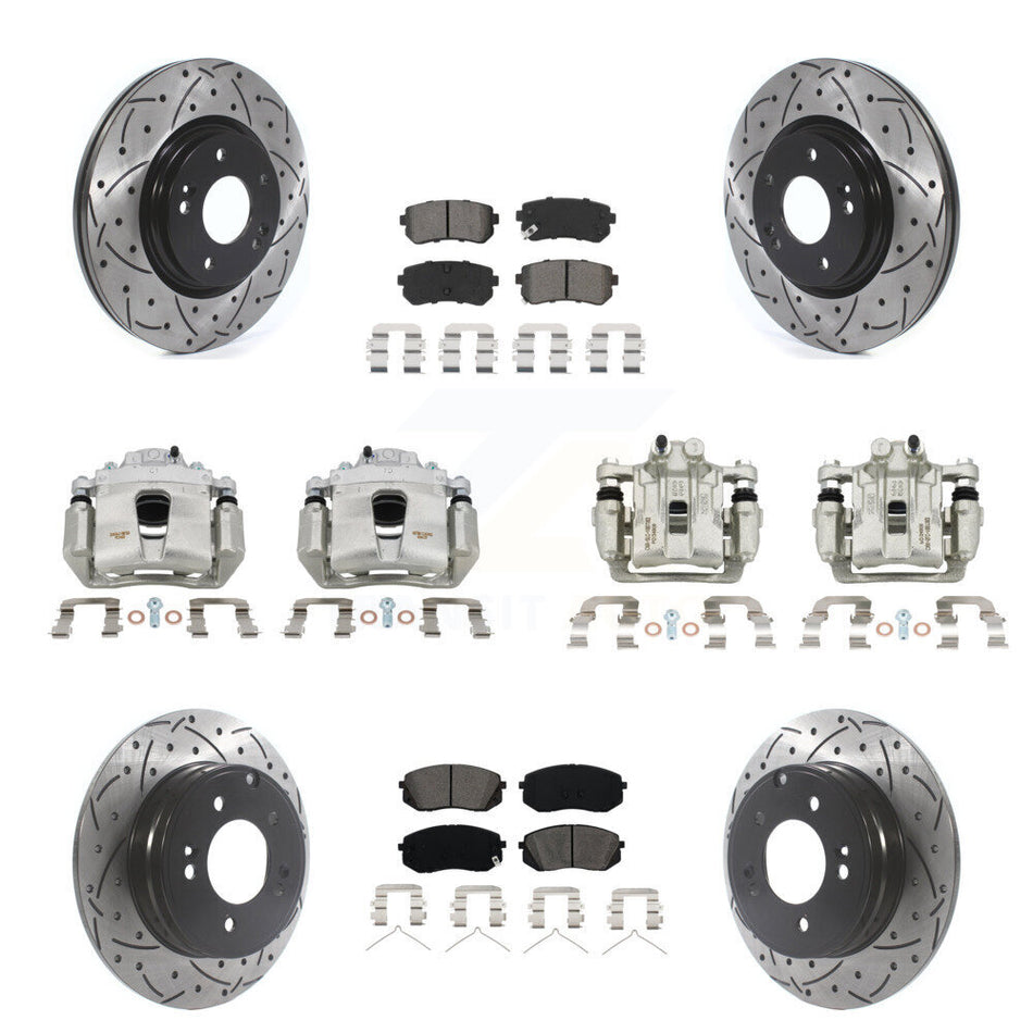 Front Rear Brake Caliper Drill Slotted Rotor Semi-Metallic Pad Kit (10Pc) For Kia Optima KCD-100349S