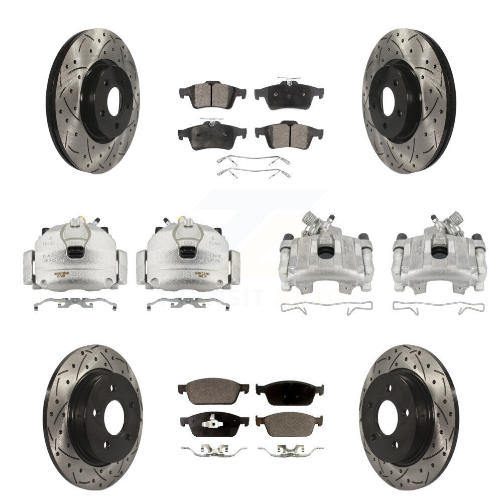 Front Rear Brake Caliper Drill Slot Rotor Ceramic Pad Kit (10Pc) For 13-18 Ford Focus ST KCD-100349T