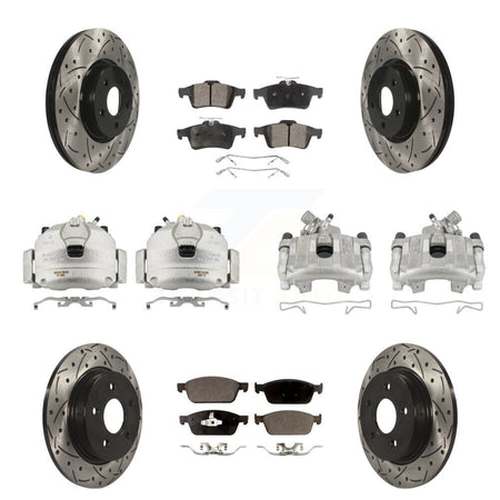 Front Rear Brake Caliper Drill Slot Rotor Ceramic Pad Kit (10Pc) For 13-18 Ford Focus ST KCD-100349T