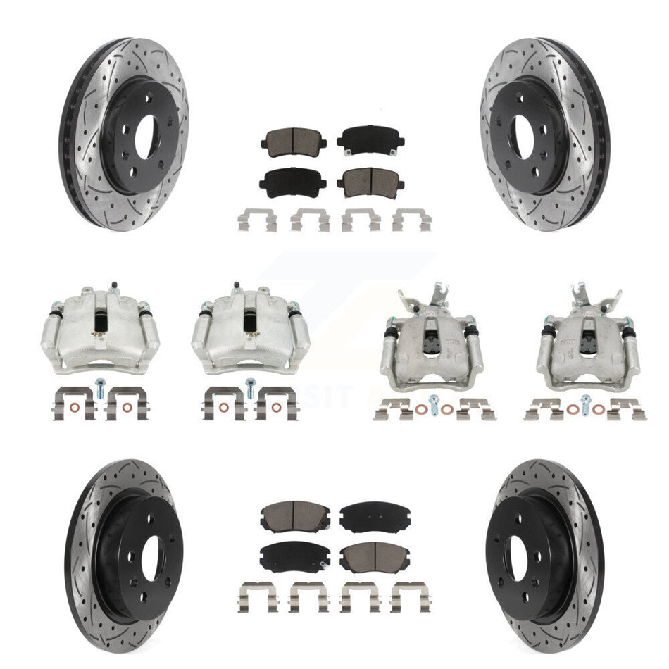 Front Rear Brake Caliper Drill Slotted Rotor Ceramic Pad Kit (10Pc) For Chevrolet Malibu KCD-100350C