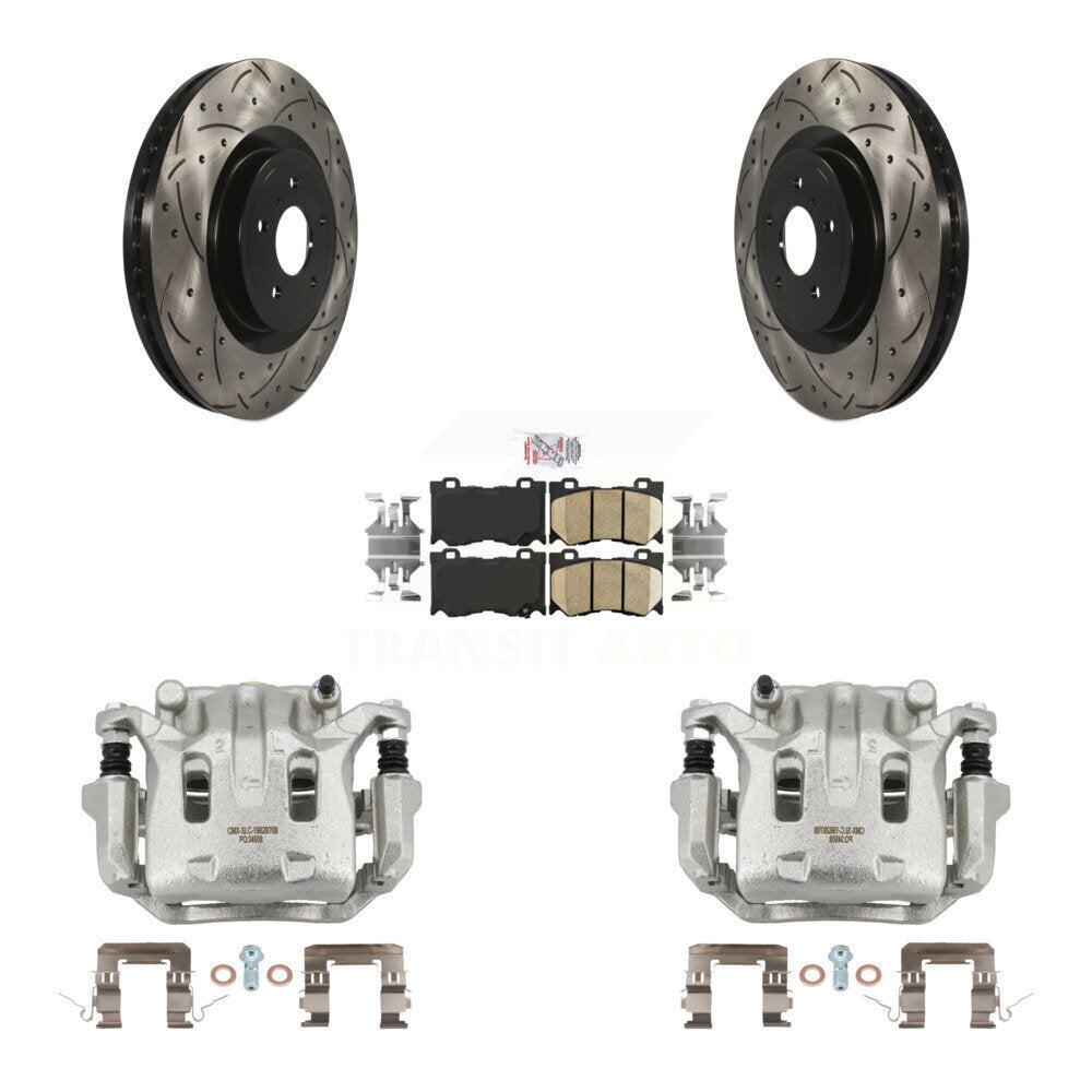 Front Brake Coat Caliper Drill Slot Rotor Ceramic Pad Kit For 2009-2013 INFINITI G37 AWD KCD-100350N