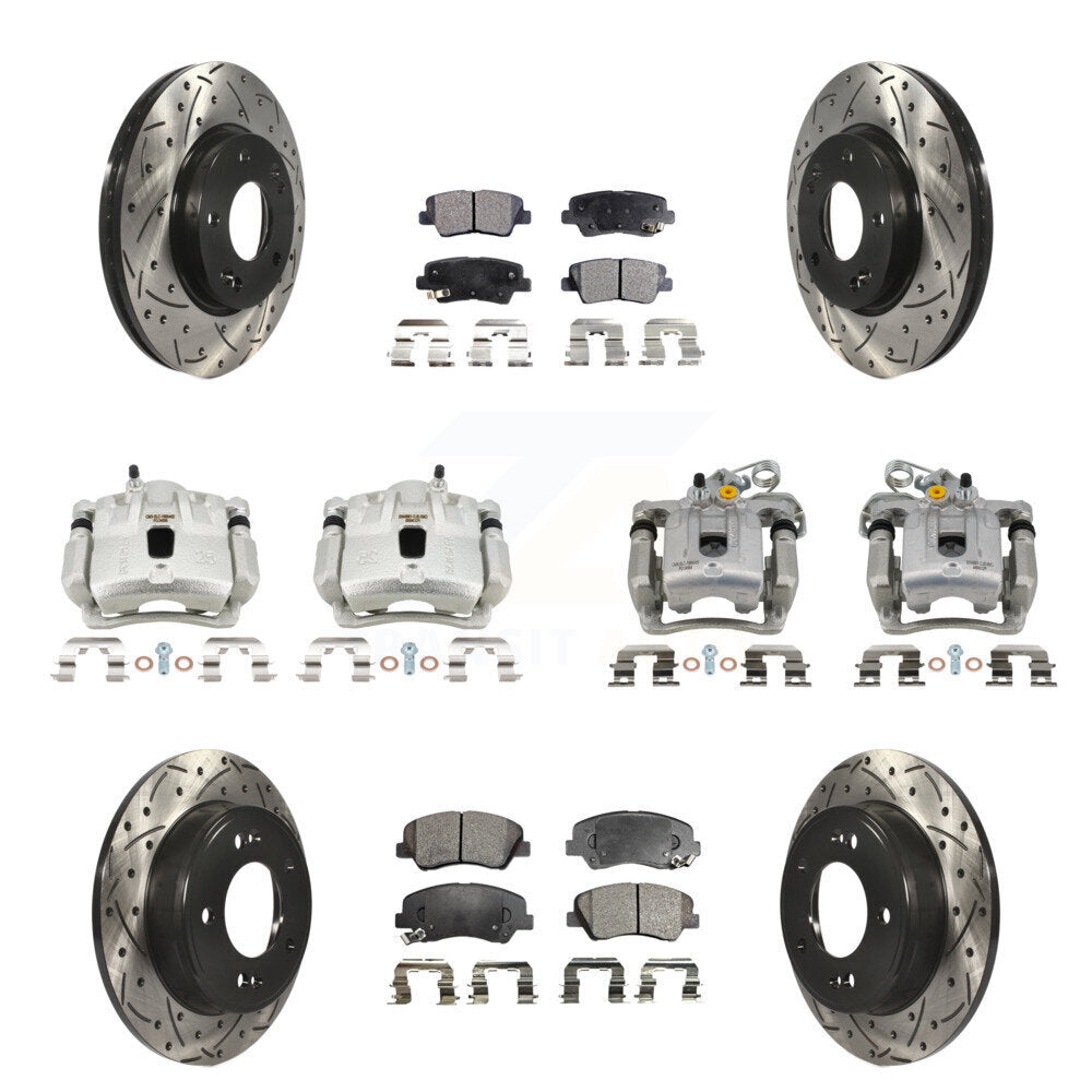 Front Rear Brake Caliper Drill Slotted Rotors Ceramic Pad Kit (10Pc) For Hyundai Elantra KCD-100350T