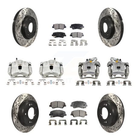 Front Rear Brake Caliper Drill Slotted Rotors Ceramic Pad Kit (10Pc) For Hyundai Elantra KCD-100350T