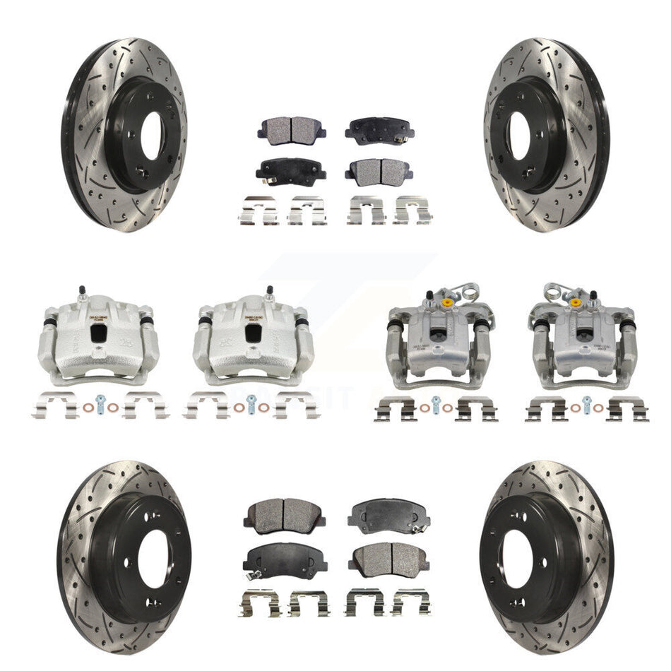 Front Rear Brake Caliper Drill Slotted Rotors Ceramic Pad Kit (10Pc) For Hyundai Elantra KCD-100350T