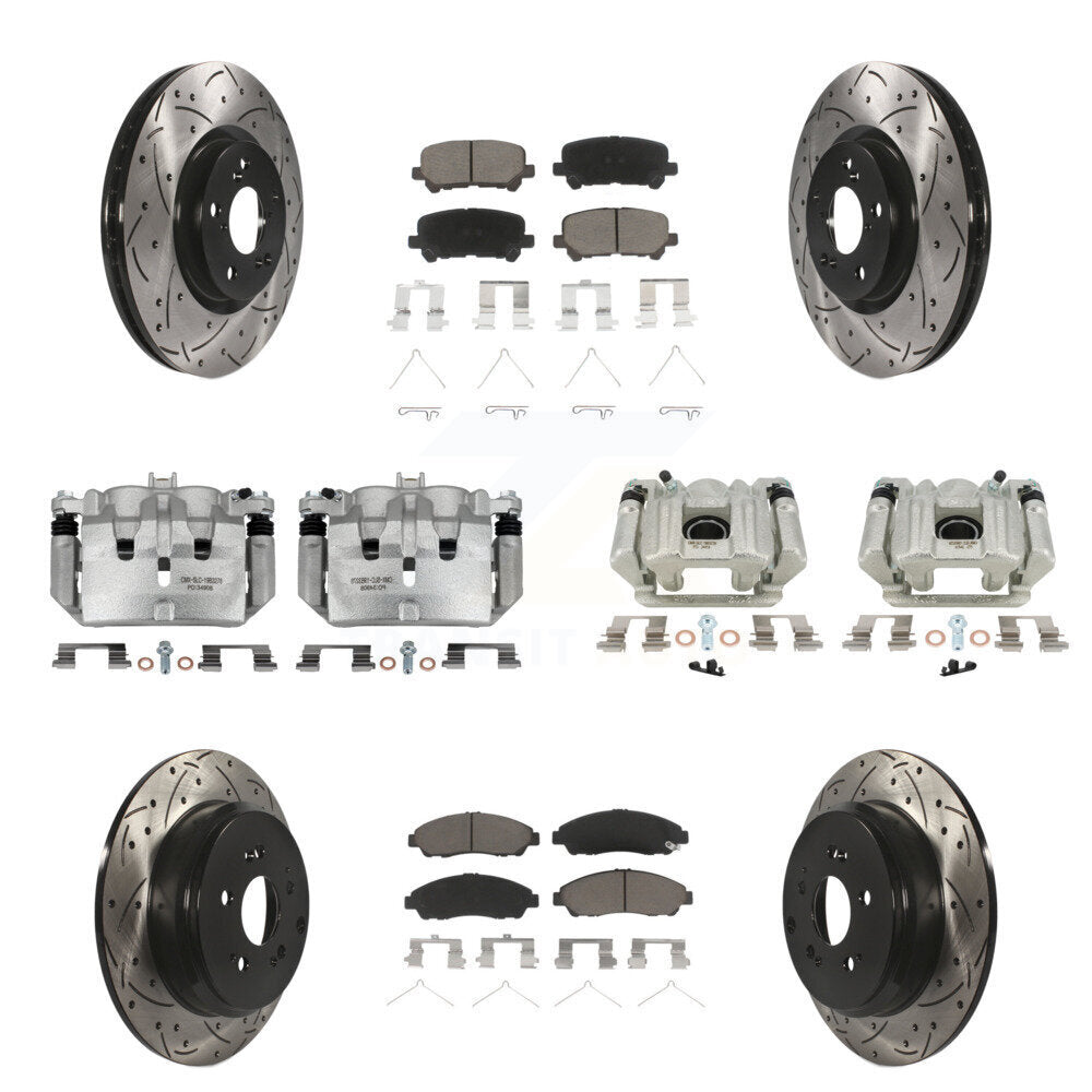 Front Rear Brake Coat Caliper Drill Slot Rotors Ceramic Pad Kit (10Pc) For Acura MDX ZDX KCD-100351C