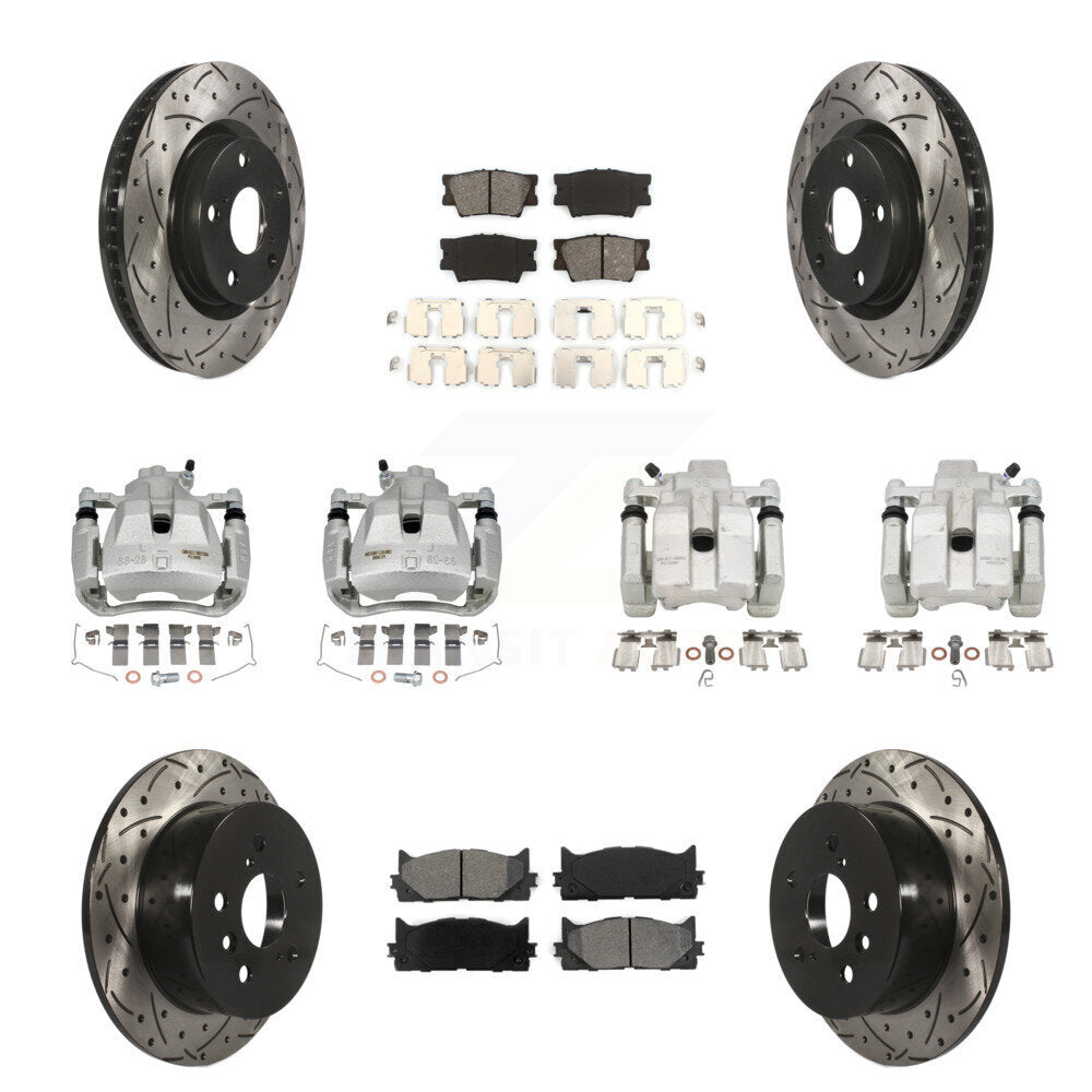 Front Rear Brake Caliper Drill Slot Rotors Semi-Metallic Pad Kit (10Pc) For Toyota Camry KCD-100351S