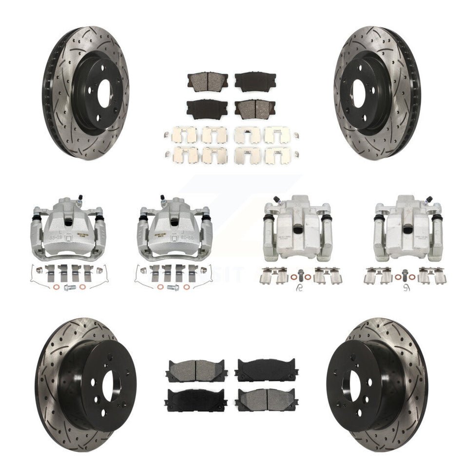 Front Rear Brake Caliper Drill Slot Rotors Semi-Metallic Pad Kit (10Pc) For Toyota Camry KCD-100351S