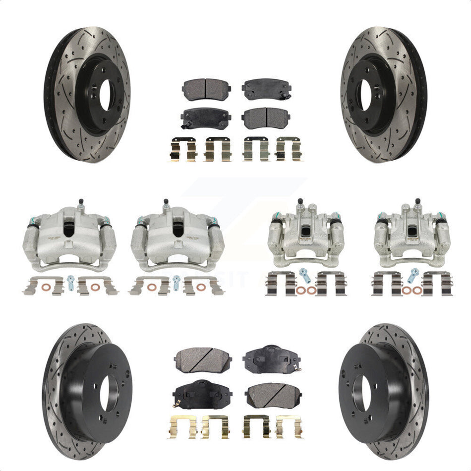 Front Rear Disc Brake Coated Caliper Drilled Slotted Rotors And Ceramic Pads Kit (10Pc) For Hyundai Tucson Kia Sportage KCD-100351T by Transit Auto