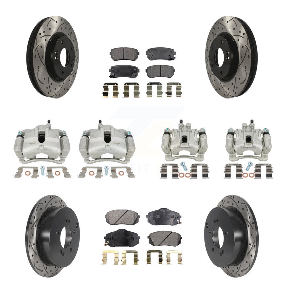 Front Rear Disc Brake Coated Caliper Drilled Slotted Rotors And Ceramic Pads Kit (10Pc) For Hyundai Tucson Kia Sportage KCD-100351T