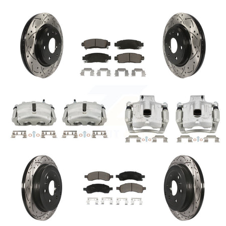 Front Rear Brake Caliper Drill Slotted Rotor Ceramic Pad Kit (10Pc) For GMC Acadia Buick KCD-100352C