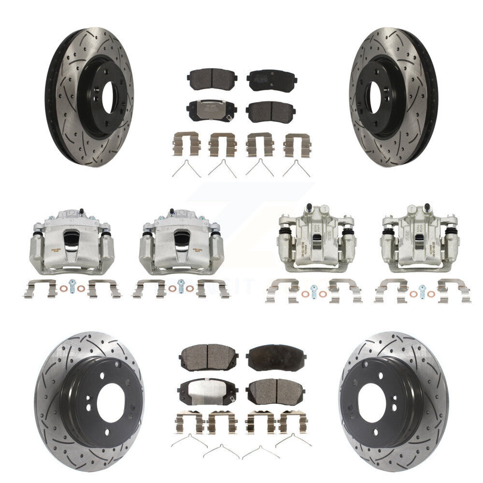 Front Rear Disc Brake Coated Caliper Drilled Slot Rotor Semi-Metallic Pad Kit (10Pc) For KCD-100352P