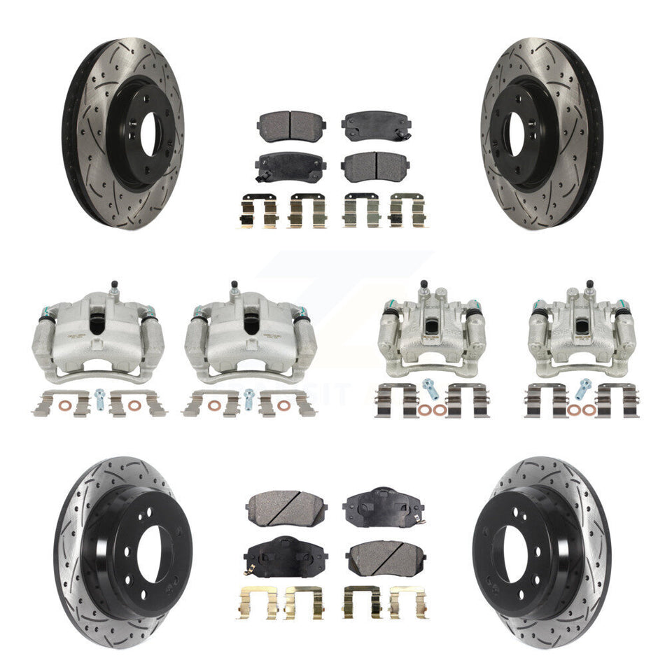 Front Rear Disc Brake Coated Caliper Drilled Slotted Rotors And Ceramic Pads Kit (10Pc) For Kia Sportage Hyundai Tucson KCD-100352T
