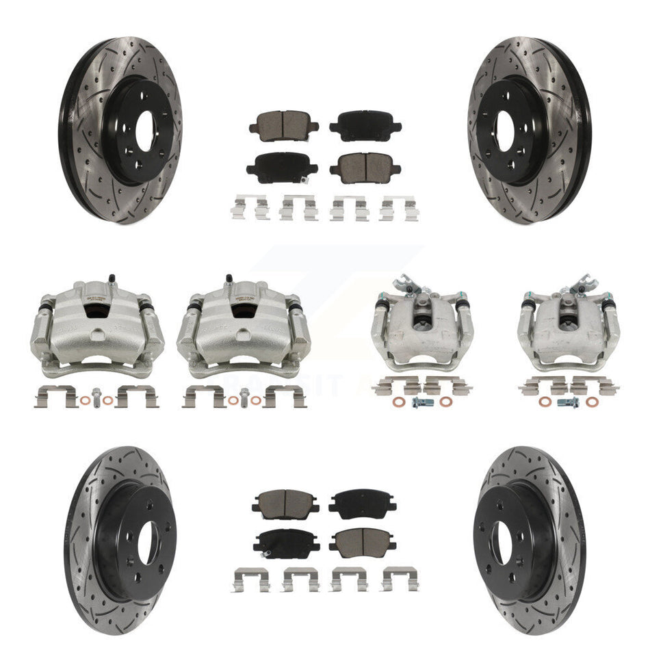 Front Rear Brake Caliper Drill Slotted Rotors Ceramic Pad Kit (10Pc) For Chevrolet Cruze KCD-100353C