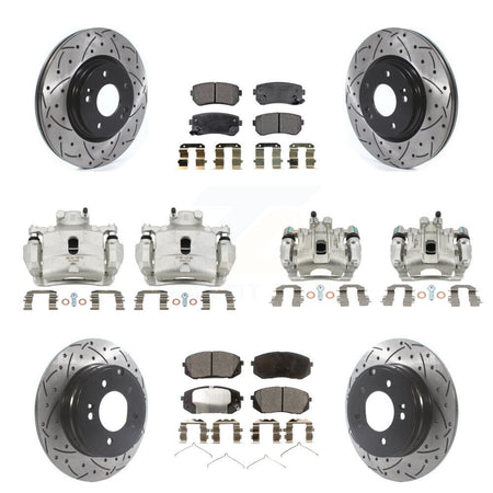 Front Rear Disc Brake Coated Caliper Drilled Slot Rotor Semi-Metallic Pad Kit (10Pc) For KCD-100353P