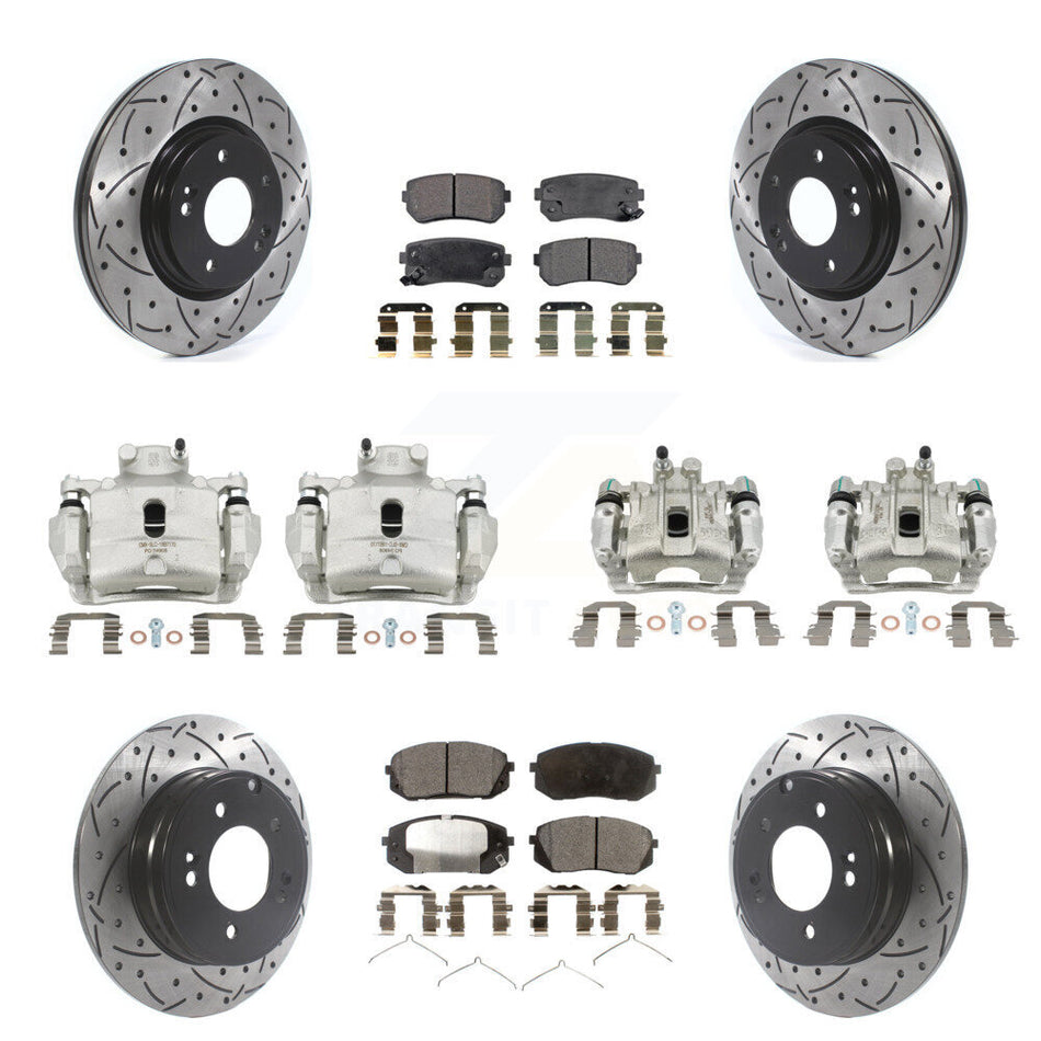 Front Rear Disc Brake Coated Caliper Drilled Slot Rotor Semi-Metallic Pad Kit (10Pc) For KCD-100353P