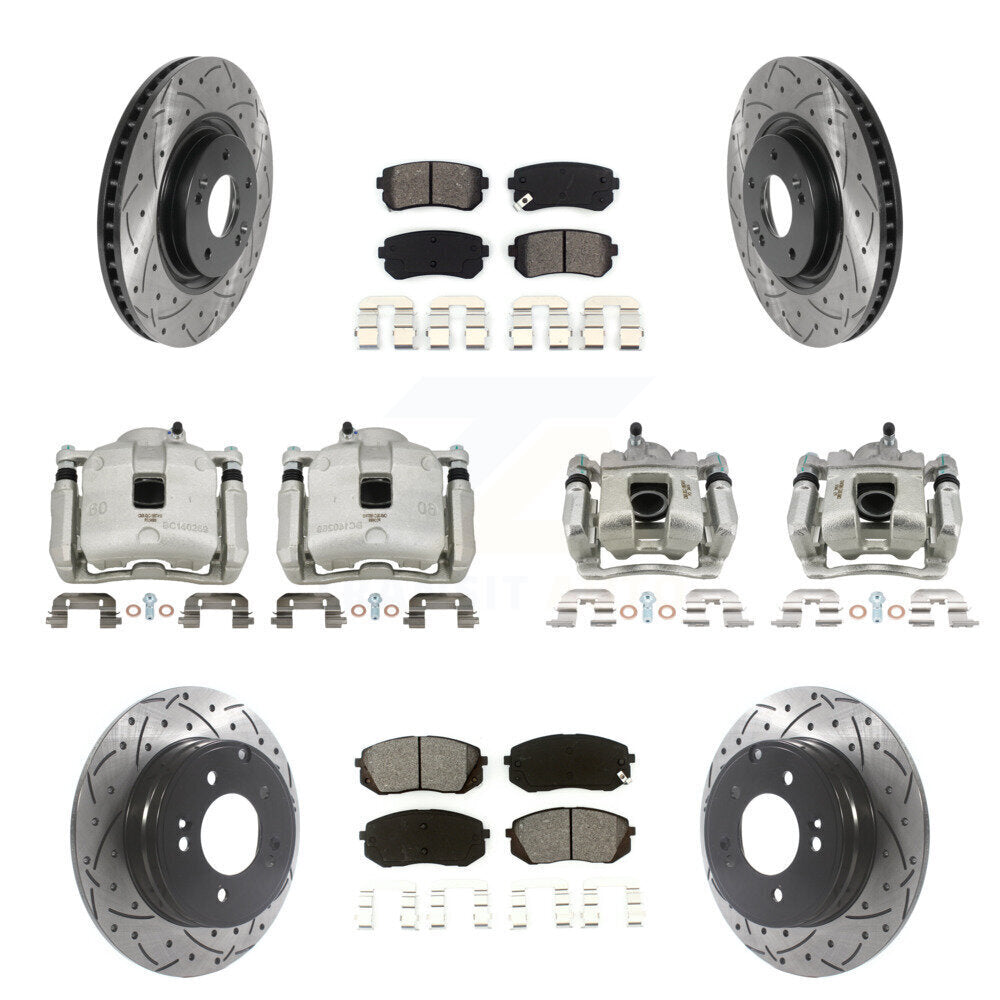 Front Rear Disc Brake Coated Caliper Drilled Slot Rotor Semi-Metallic Pad Kit (10Pc) For KCD-100353S