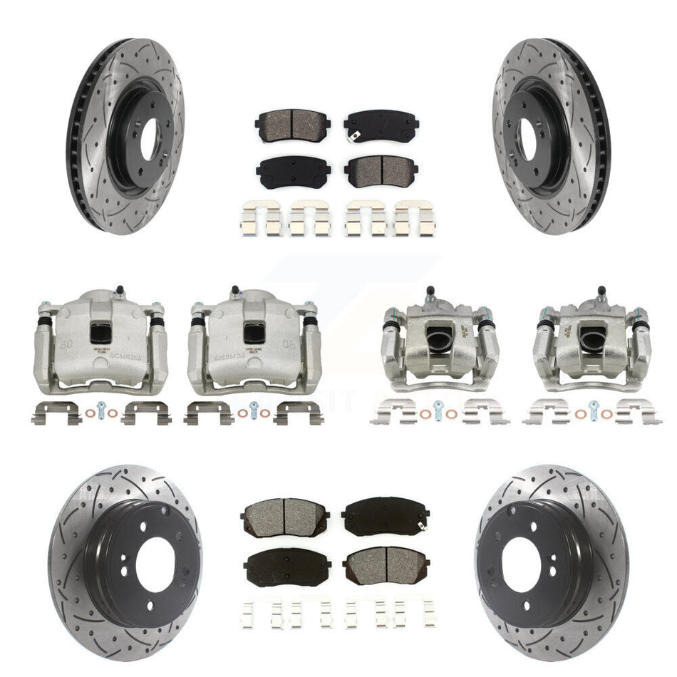 Front Rear Disc Brake Coated Caliper Drilled Slot Rotor Semi-Metallic Pad Kit (10Pc) For KCD-100353S