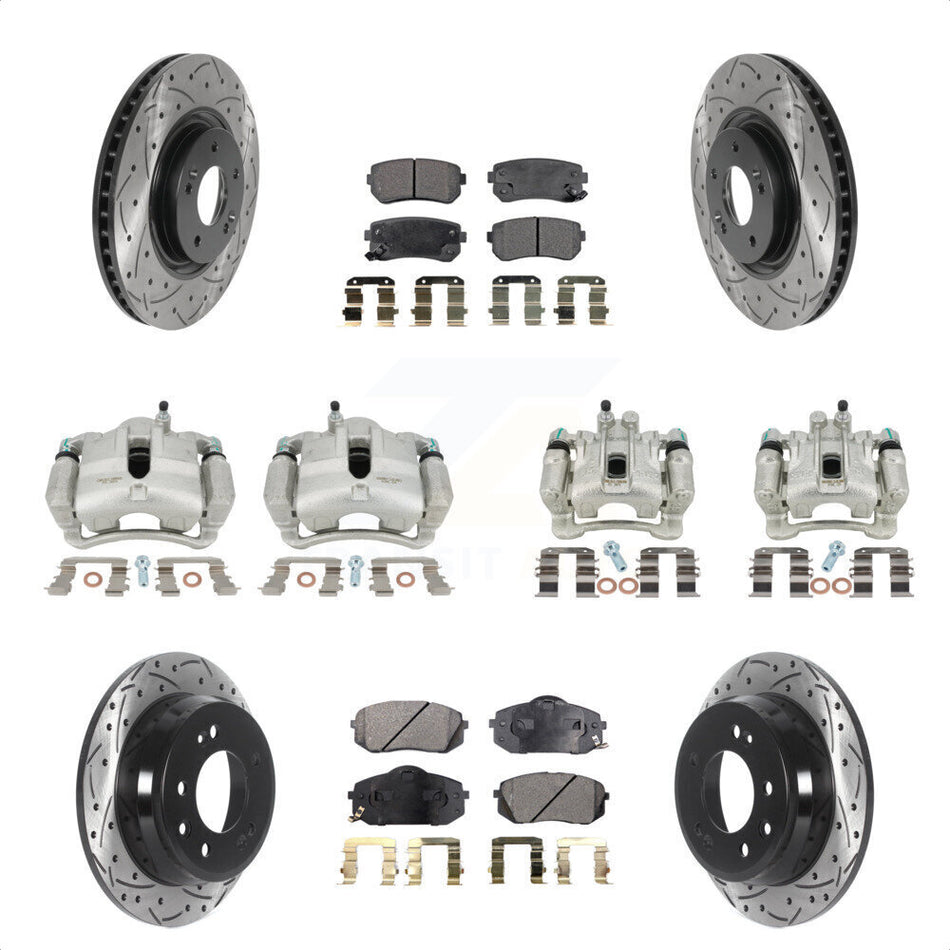 Front Rear Disc Brake Coated Caliper Drilled Slotted Rotors And Ceramic Pads Kit (10Pc) For 2015 Hyundai Tucson FWD with FUEL CELL EV (FCEV) engine KCD-100353T by Transit Auto