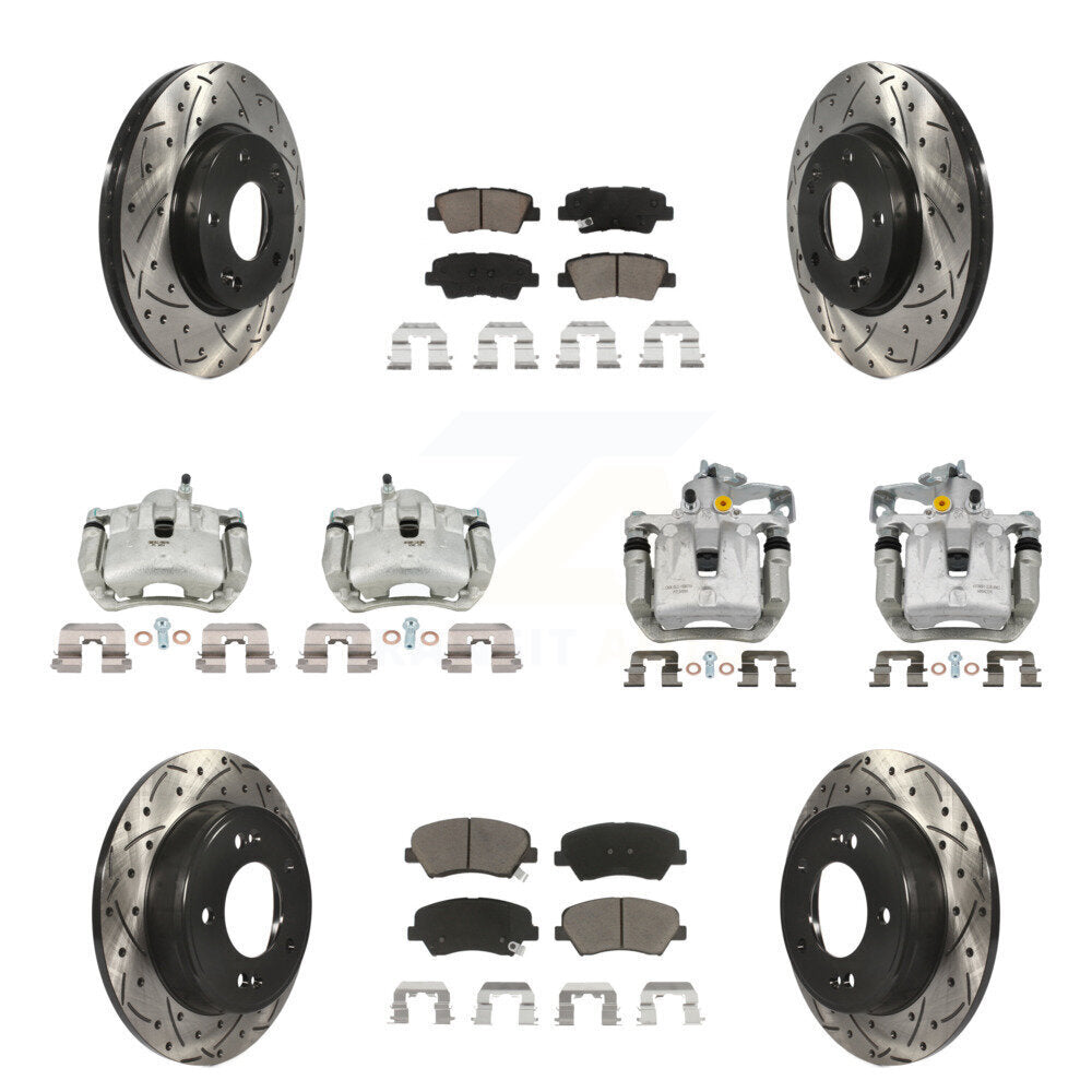 Front Rear Brake Caliper Drill Slot Rotors Ceramic Pad Kit (10Pc) For Hyundai Elantra GT KCD-100354C