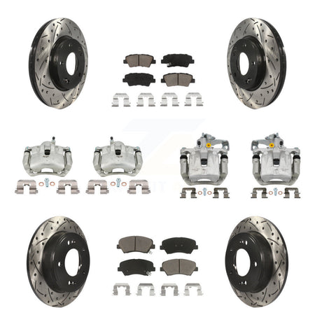 Front Rear Brake Caliper Drill Slot Rotors Ceramic Pad Kit (10Pc) For Hyundai Elantra GT KCD-100354C