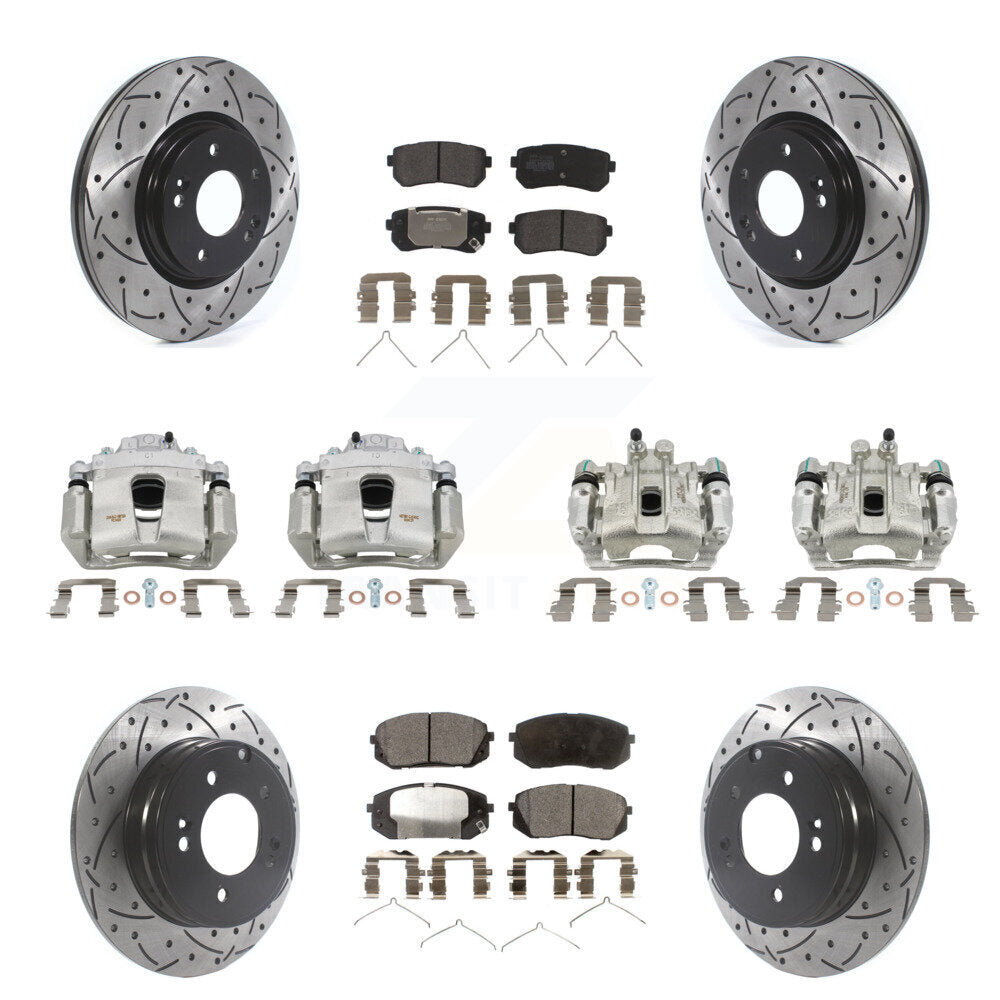 Front Rear Brake Caliper Drill Slotted Rotor Semi-Metallic Pad Kit (10Pc) For Kia Optima KCD-100354P