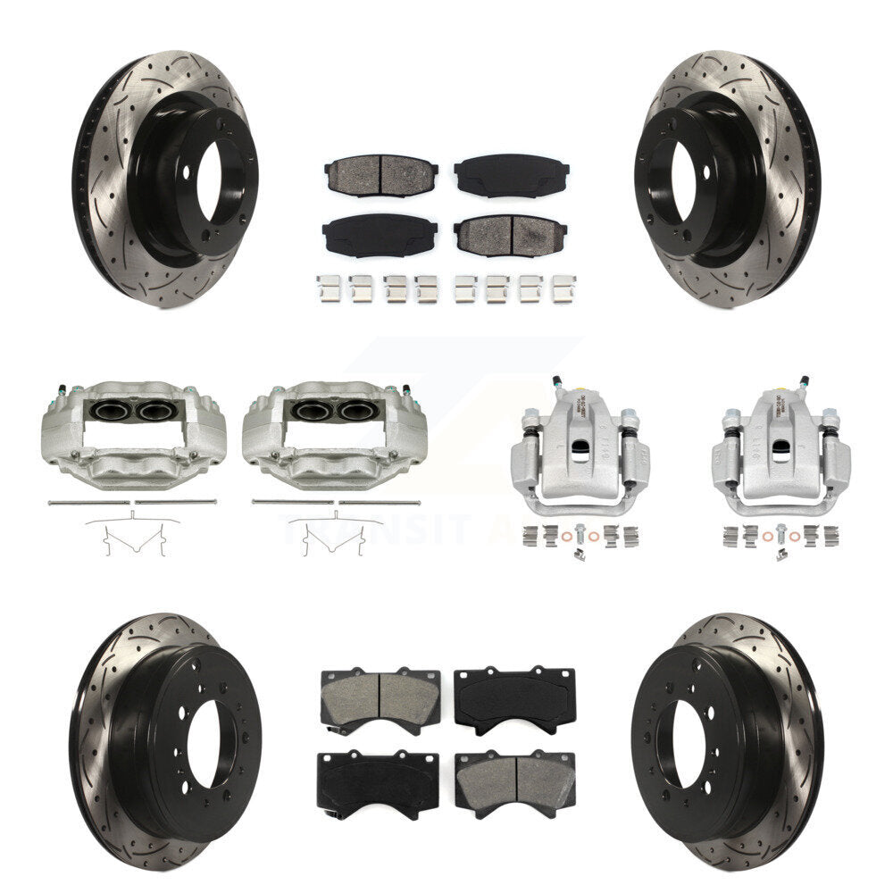 Front Rear Brake Caliper Drill Slot Rotor Semi-Metallic Pad Kit (10Pc) For Toyota Tundra KCD-100354S