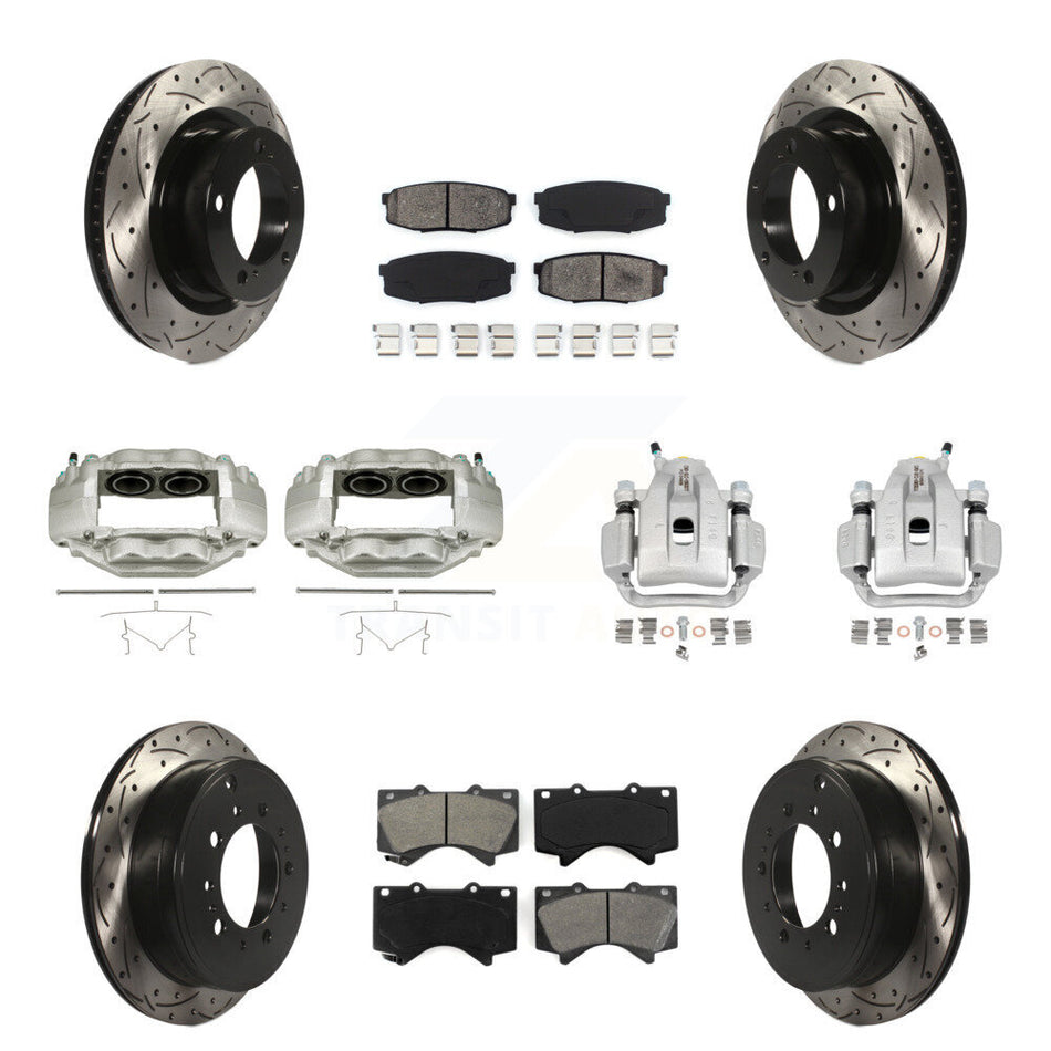 Front Rear Brake Caliper Drill Slot Rotor Semi-Metallic Pad Kit (10Pc) For Toyota Tundra KCD-100354S