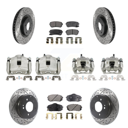 Front Rear Brake Coat Caliper Drill Slot Rotor Ceramic Pad Kit (10Pc) For Hyundai Tucson KCD-100354T