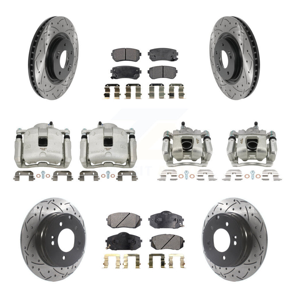 Front Rear Brake Coat Caliper Drill Slot Rotor Ceramic Pad Kit (10Pc) For Hyundai Tucson KCD-100354T