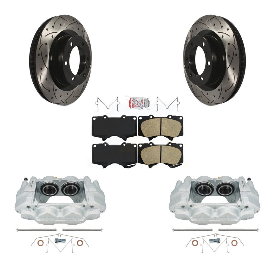 Front Disc Brake Coated Caliper Drilled Slotted Rotors And Ceramic Pads Kit For Toyota 4Runner Lexus GX460 KCD-100355N by Transit Auto