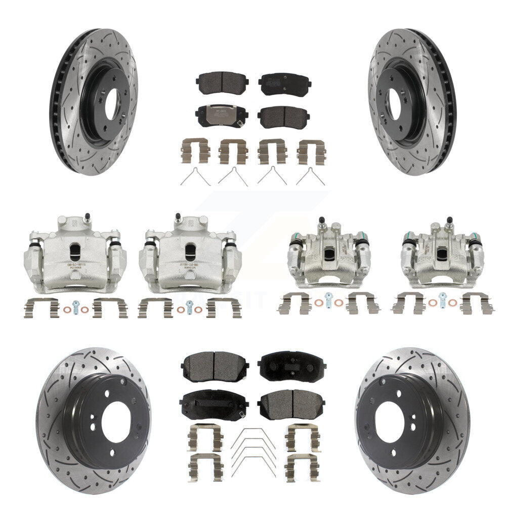 Front Rear Brake Caliper Drill Slotted Rotor Semi-Metallic Pad Kit (10Pc) For Kia Optima KCD-100355P