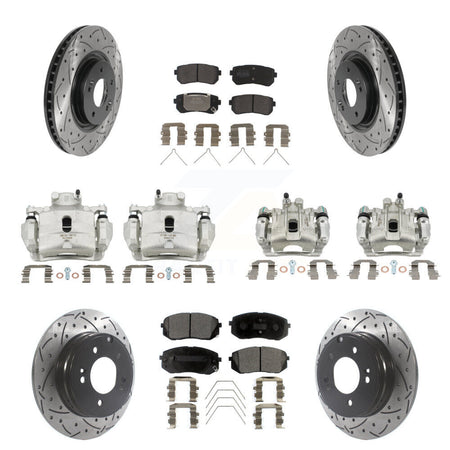 Front Rear Brake Caliper Drill Slotted Rotor Semi-Metallic Pad Kit (10Pc) For Kia Optima KCD-100355P