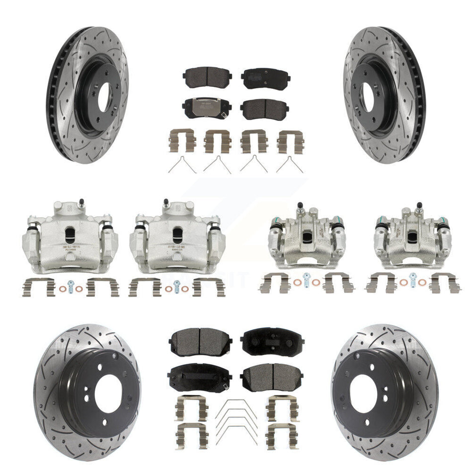 Front Rear Brake Caliper Drill Slotted Rotor Semi-Metallic Pad Kit (10Pc) For Kia Optima KCD-100355P
