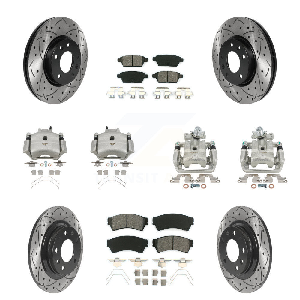 Front Rear Brake Caliper Drill Slot Rotor Semi-Metallic Pad Kit (10Pc) For Ford Fusion 6 KCD-100355S