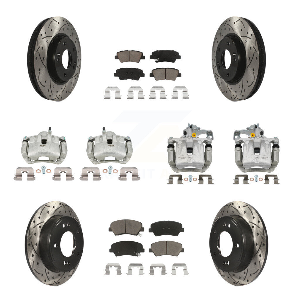 Front Rear Brake Caliper Drill Slot Rotors Ceramic Pad Kit (10Pc) For 14 Kia Forte Sedan KCD-100356C
