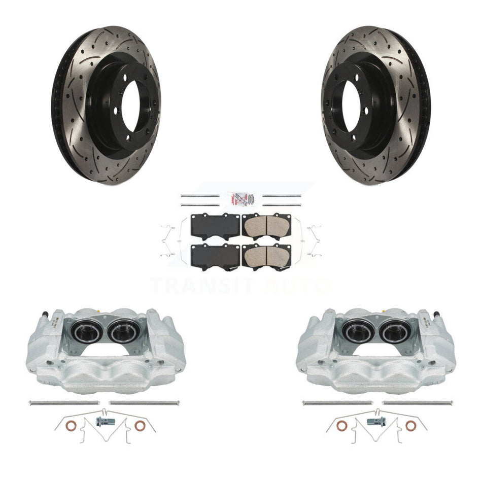 Front Disc Brake Coated Caliper Drilled Slotted Rotors And Ceramic Pads Kit For Toyota 4Runner Lexus GX460 KCD-100356N