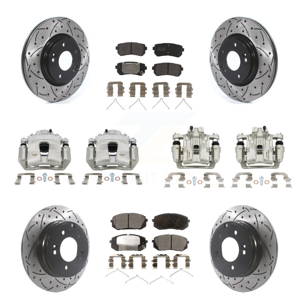 Front Rear Brake Caliper Drill Slotted Rotor Semi-Metallic Pad Kit (10Pc) For Kia Optima KCD-100356P