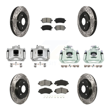 Front Rear Brake Caliper Drill Slot Rotor Semi-Metallic Pad Kit (10Pc) For Dodge Grand & KCD-100356S