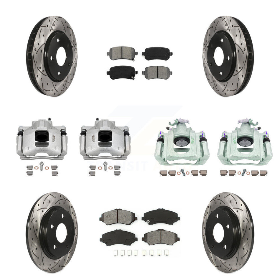 Front Rear Brake Caliper Drill Slot Rotor Semi-Metallic Pad Kit (10Pc) For Dodge Grand & KCD-100356S