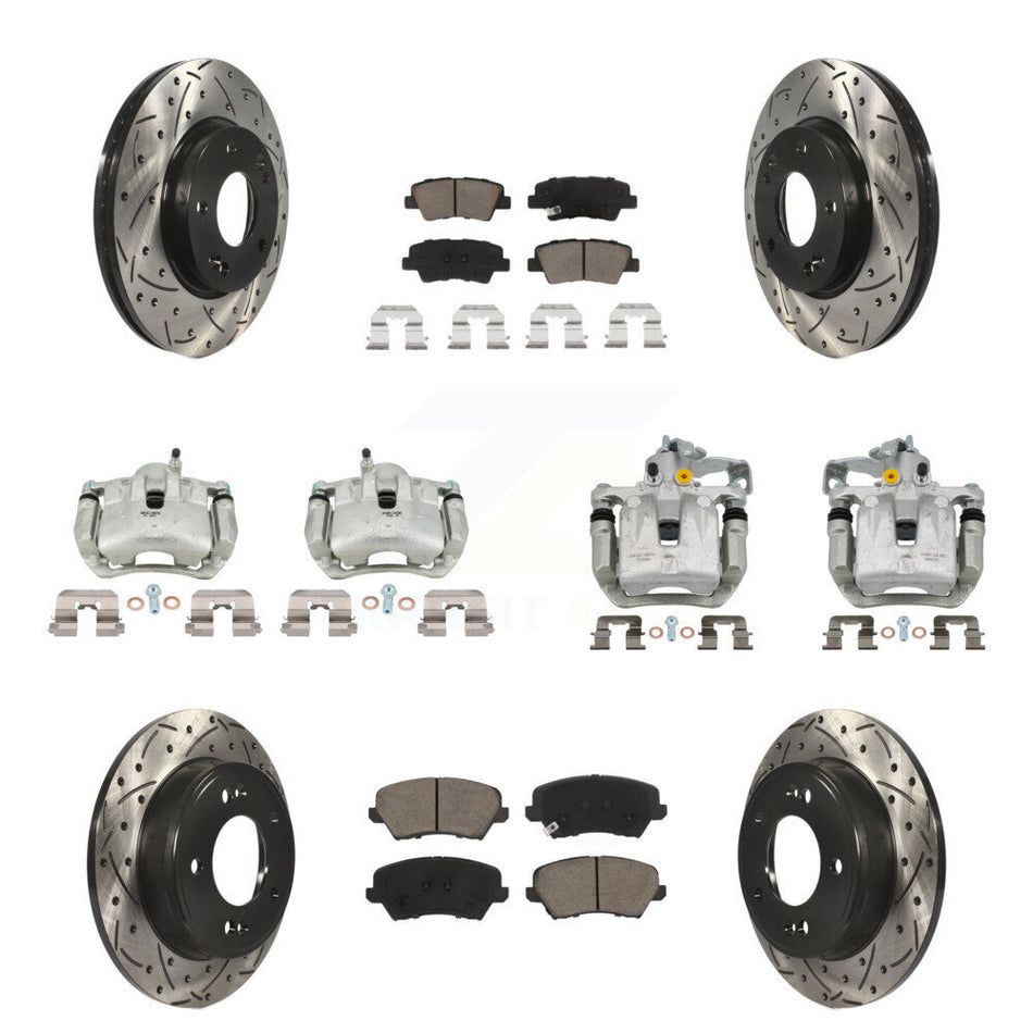 Front Rear Brake Caliper Drill Slot Rotors Ceramic Pad Kit (10Pc) For Hyundai Elantra GT KCD-100357C