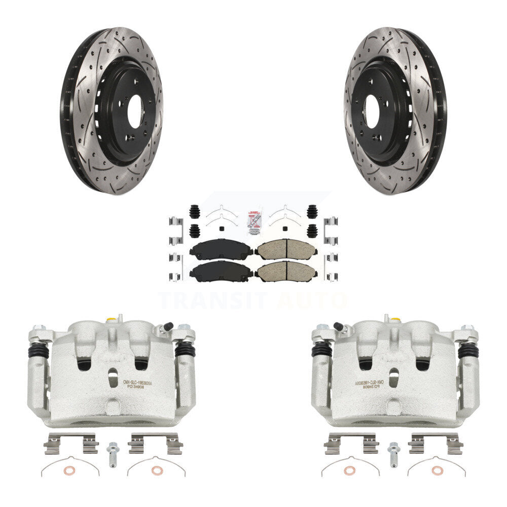 Front Disc Brake Coated Caliper Drill Slot Rotor Ceramic Pad Kit For 2014-2016 Acura MDX KCD-100357N