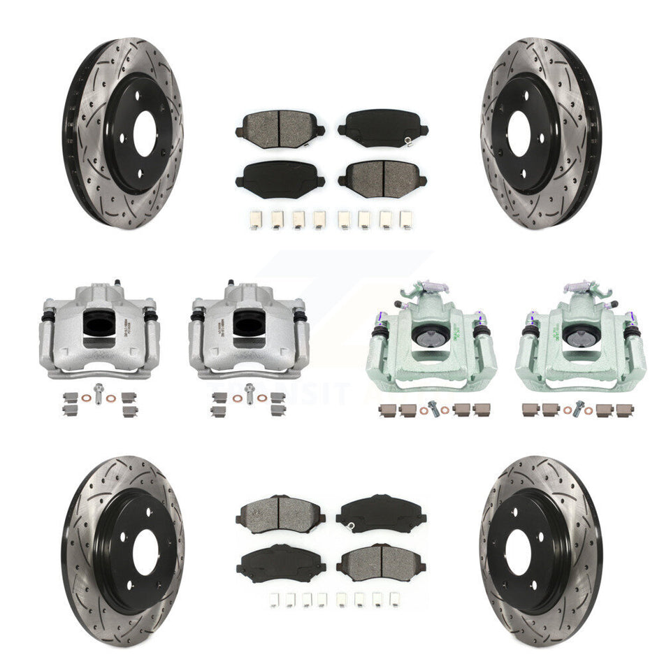 Front Rear Brake Coat Caliper Drill Slot Rotors Semi-Metallic Pad Kit (10Pc) For Ram C/V KCD-100357S