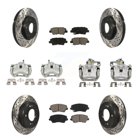 Front Rear Brake Caliper Drilled Slot Rotor Ceramic Pad Kit (10Pc) For Kia Forte Hyundai KCD-100358C