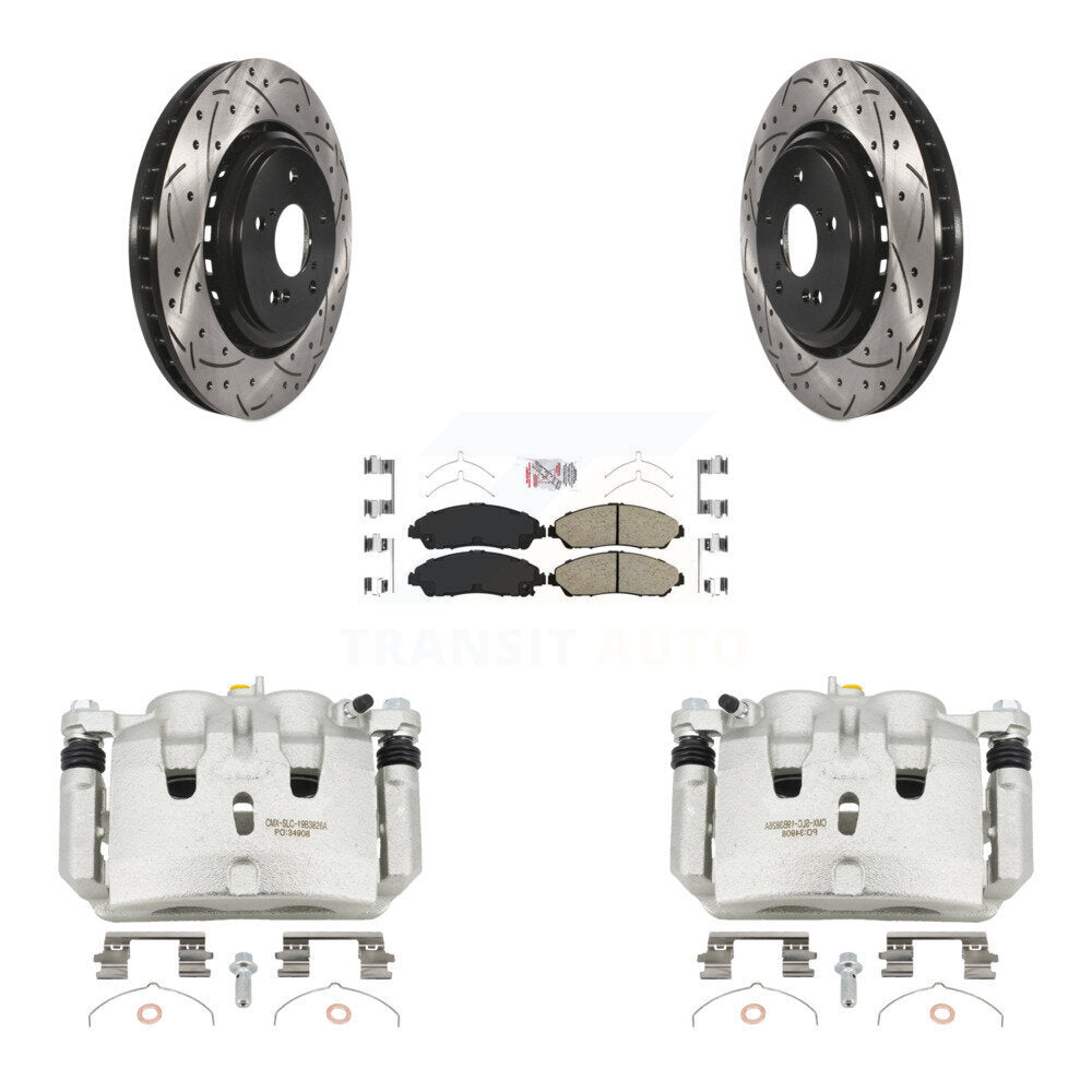 Front Disc Brake Coated Caliper Drill Slot Rotor Ceramic Pad Kit For 2014-2016 Acura MDX KCD-100358N