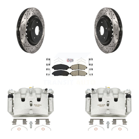 Front Disc Brake Coated Caliper Drill Slot Rotor Ceramic Pad Kit For 2014-2016 Acura MDX KCD-100358N