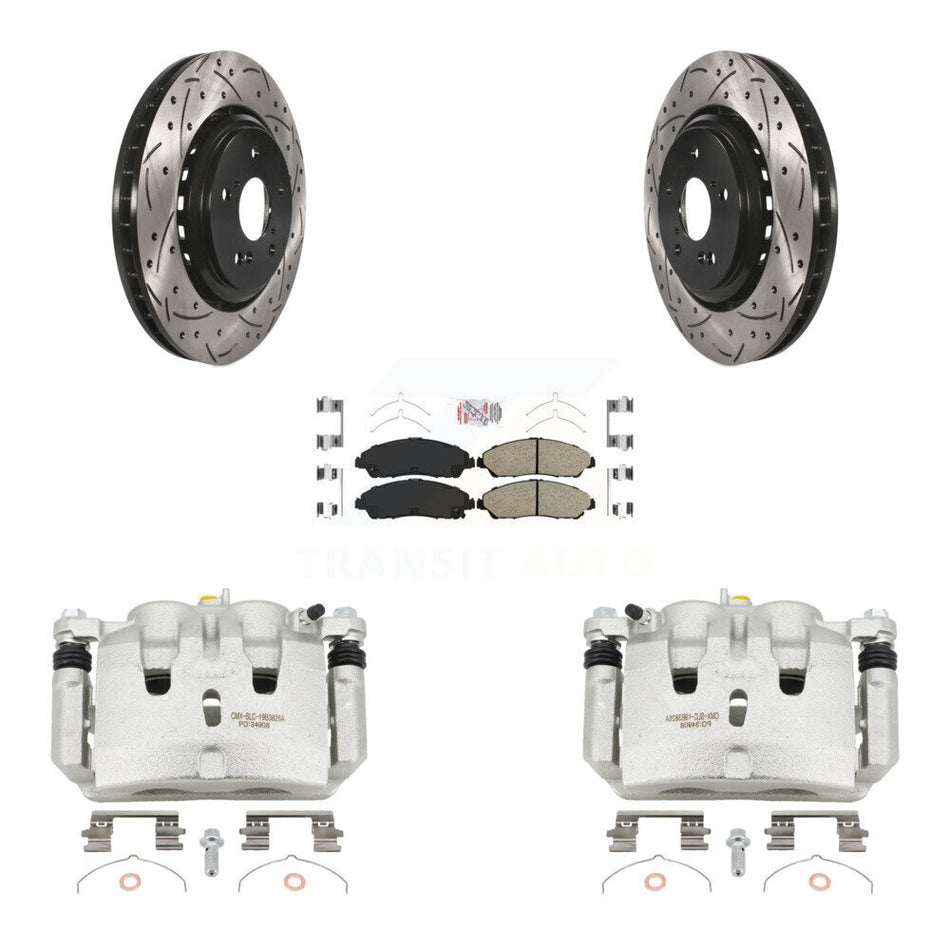 Front Disc Brake Coated Caliper Drill Slot Rotor Ceramic Pad Kit For 2014-2016 Acura MDX KCD-100358N