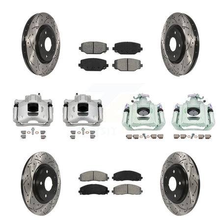 Front Rear Brake Coat Caliper Drill Slot Rotors Semi-Metallic Pad Kit (10Pc) For Ram C/V KCD-100358S
