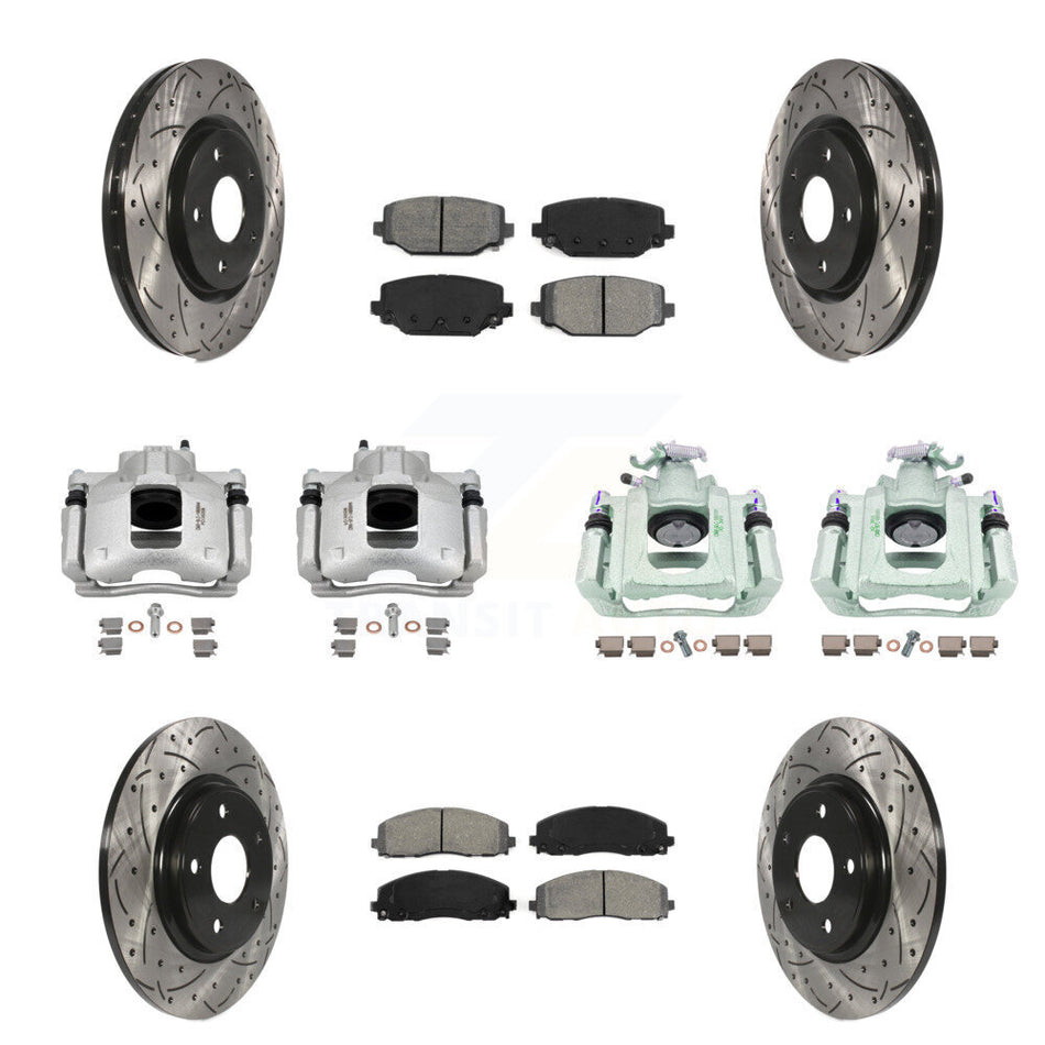 Front Rear Brake Coat Caliper Drill Slot Rotors Semi-Metallic Pad Kit (10Pc) For Ram C/V KCD-100358S
